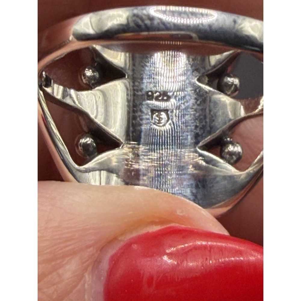 New Condition Sterling Silver Turquoise Coral Mother Of Pearl Ring Size 10 J19 - Picture 8 of 10